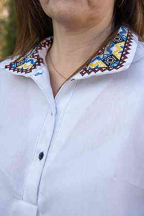 Вышиванка женская, льняная, белая, с длинным рукавом, топ Киев