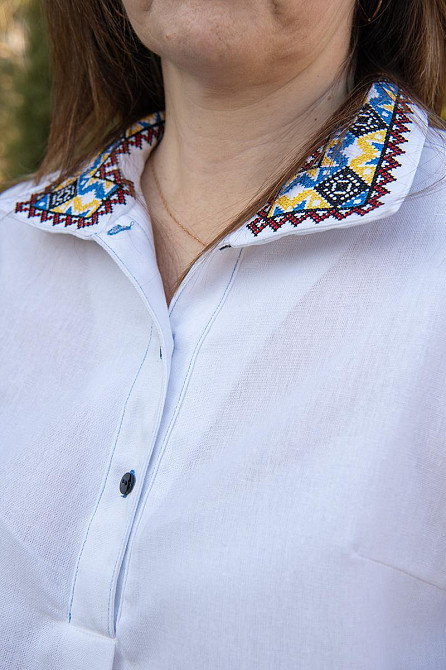 Вышиванка женская, льняная, белая, с длинным рукавом, топ Киев - изображение 6