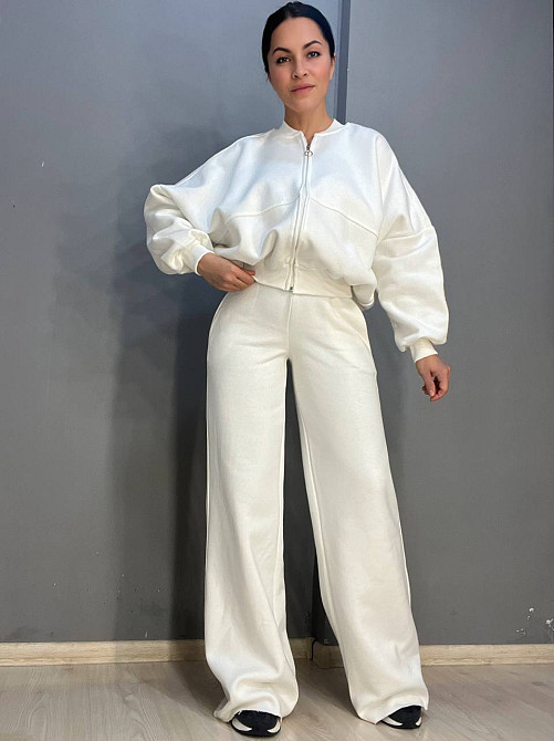 Костюм жіночий Quzen 472-388 пілот блискавка брюки палаццо широкі фліс білий, білий, S Київ - фото 19