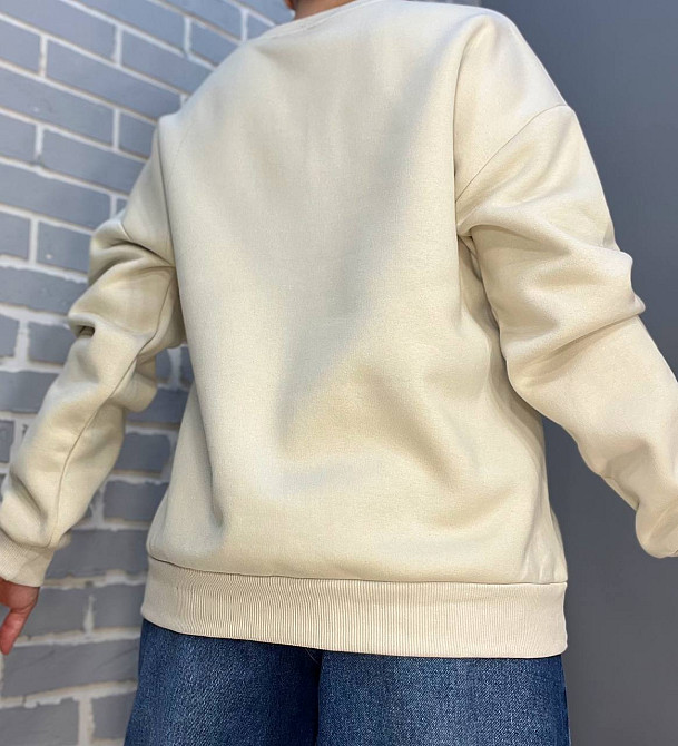 Свитшот женский Quzen 488 надпись впереди long beach флис утепленный светло бежевый, світло-бежевый, Одесса - изображение 4