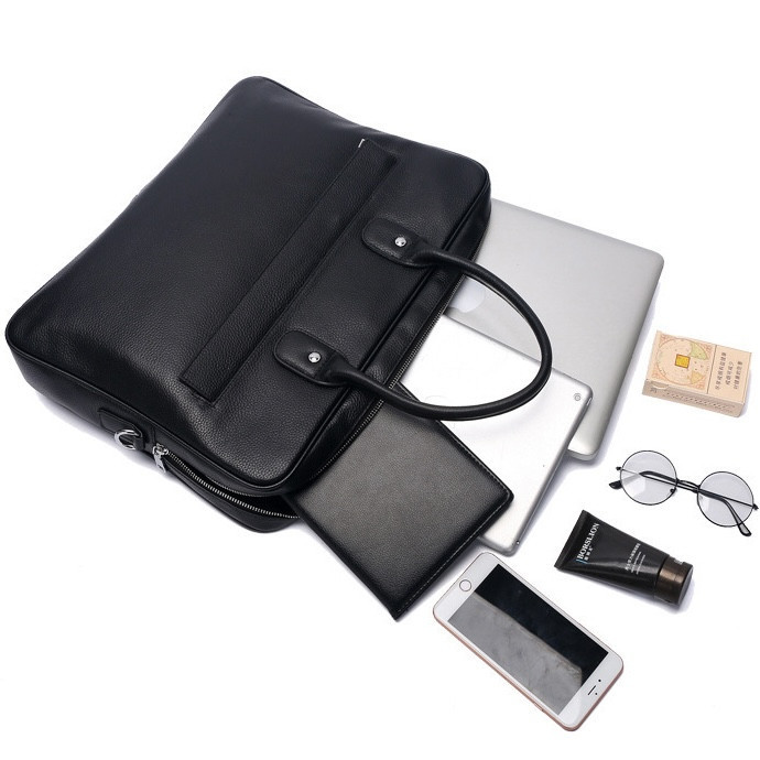 Кожаная мужская сумка для ноутбука 40х30х8, офисный деловой портфель Tiding Bag M364A черный Каменское - изображение 17