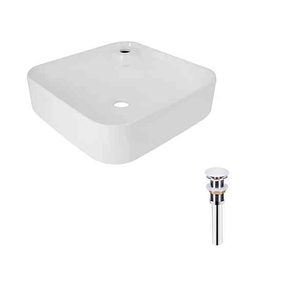 Комплект Qtap Stork: Раковина накладна квадратна 430x430x125 мм White + Донний клапан PU02 Київ