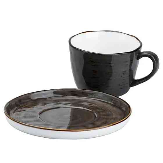 Чашка із блюдцем порцелянова 250 мл для чаю кави Чорна HP23396 Київ