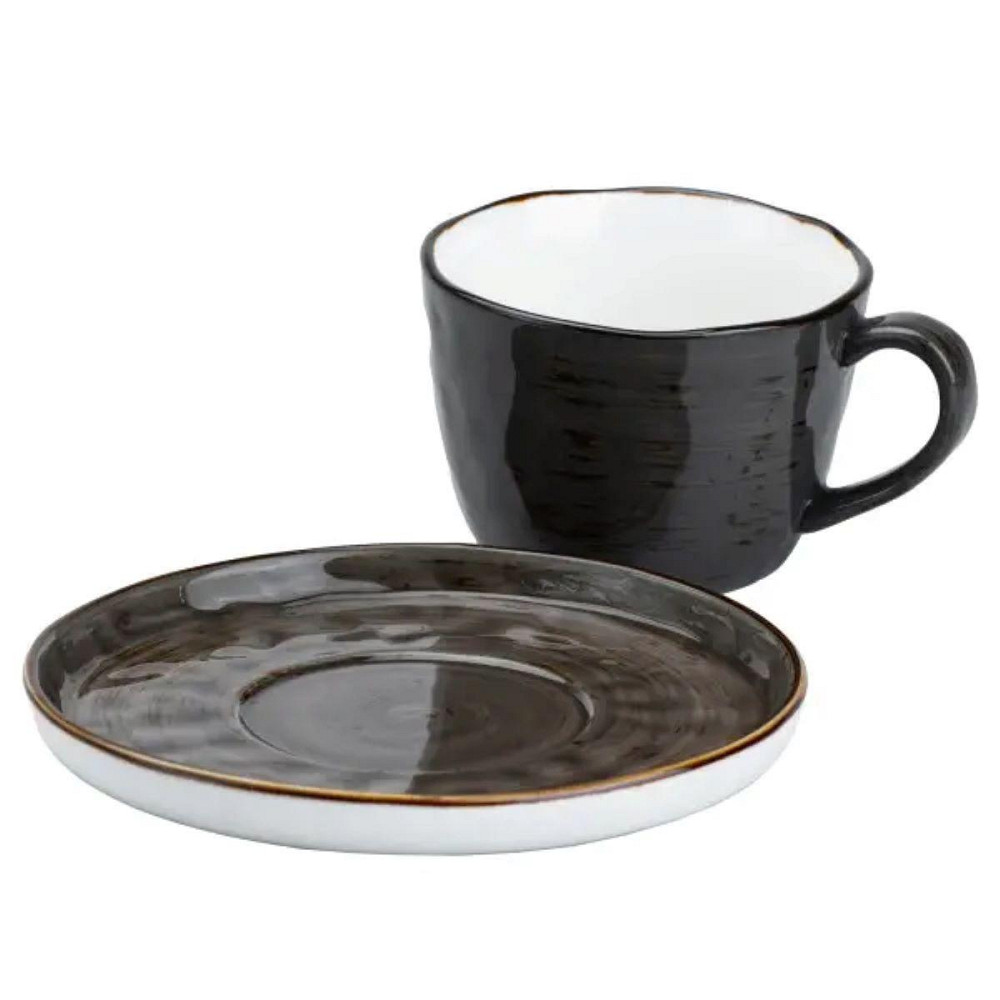 Чашка із блюдцем порцелянова 250 мл для чаю кави Чорна HP23396 Київ - фото 4