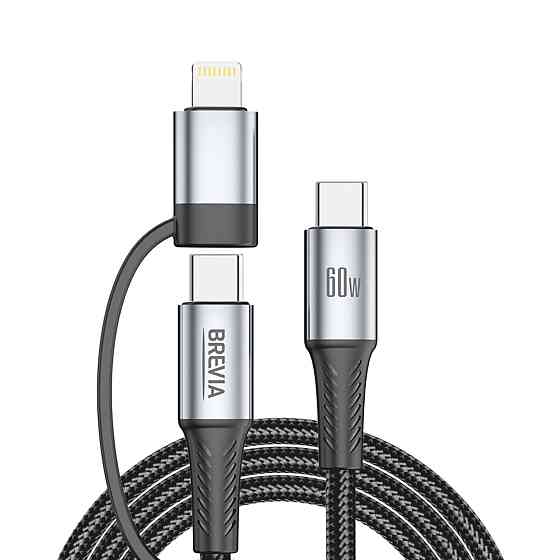 Кабель Brevia Type-C to Type-C/Lightning 60W 1,2м, чорний box (58120BCC/LC1) Львів