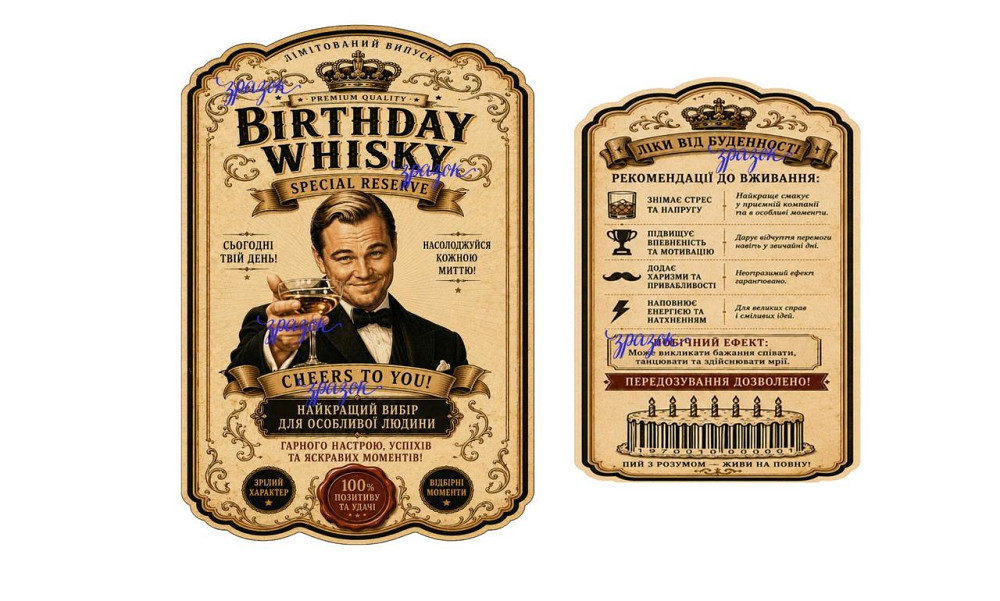 Комплект етикеток на пляшку віскі «Birthday Whisky» чоловікові на день народження — оригінальний подарунок з гумором Одеса - фото 1