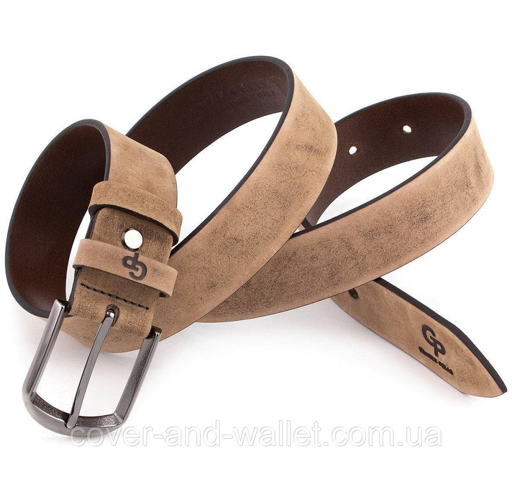 Мужской бежевый кожаный ремень ручной роботы Grande Pelle Labbro Киев - изображение 7