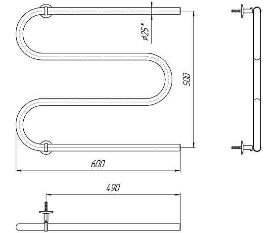 Водяна рушникосушка Mario Змійка ∅25 525x600/500 Київ