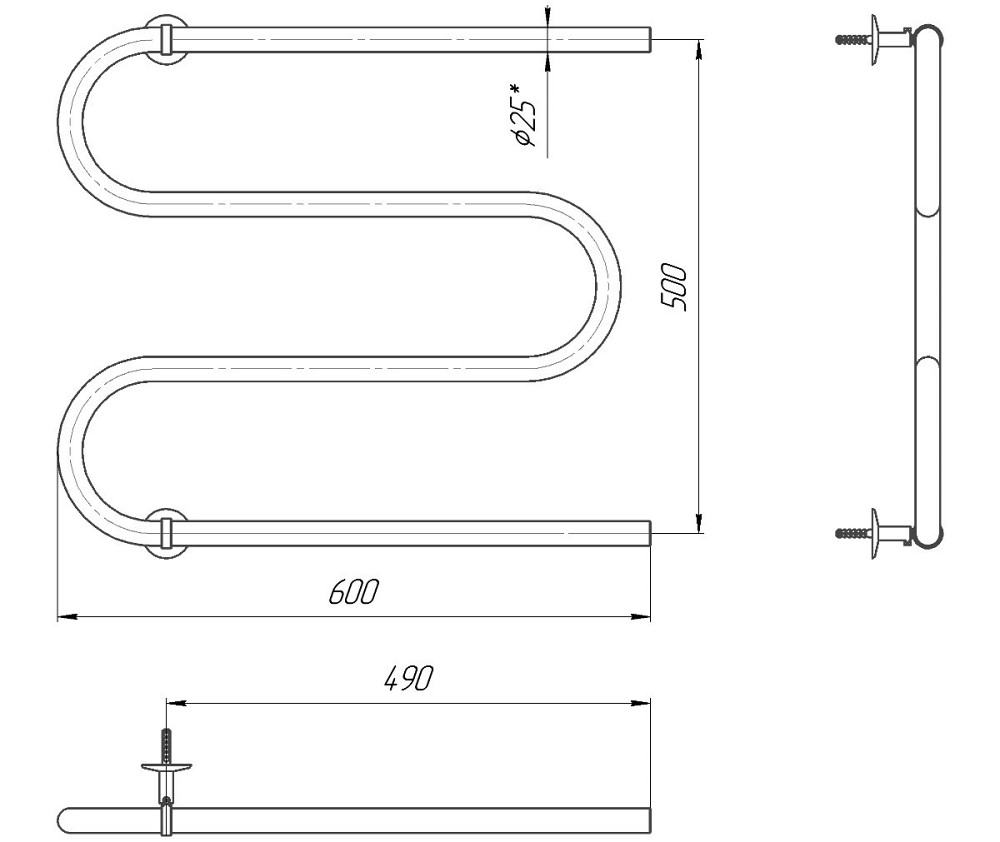 Водяна рушникосушка Mario Змійка ∅25 525x600/500 Київ - фото 4