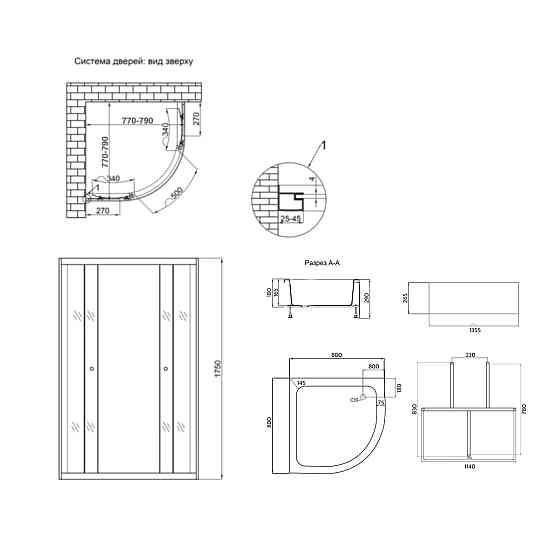 Lidz Latwa SC80x80.SAT.MID.GR Душевая кабина полукруглая, стекло тон. 4 мм + Lidz Душевой поддон KAPIELKA ST80x80x26, с панелью Киев
