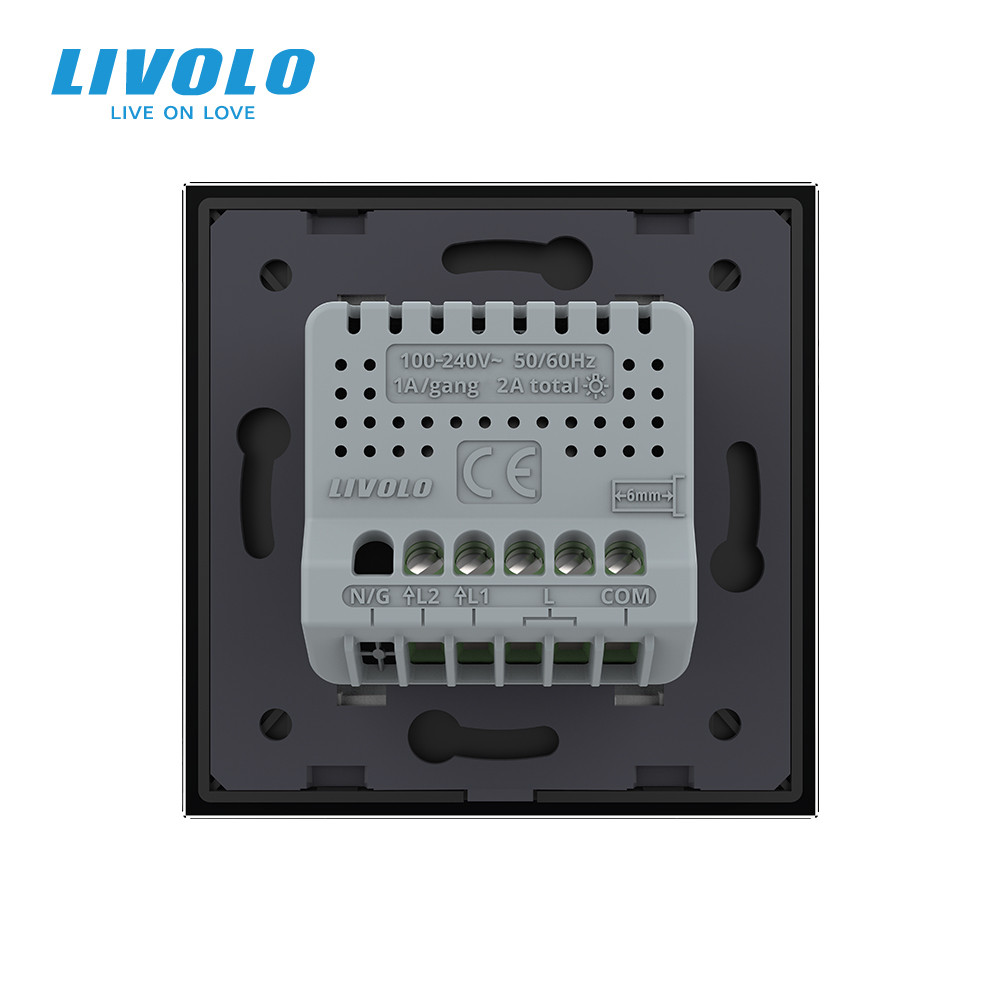 Сенсорний прохідний/перехресний димер 2 сенсори LIVOLO чорний матове скло Коломия - фото 6