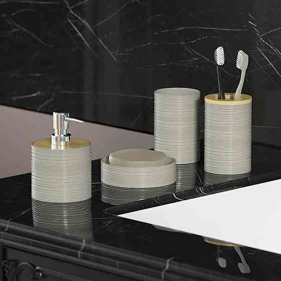 Набор аксессуаров 4в1 для ванной и душа, мыльница,дозатор для мыла, стаканы,пластик,бежевый Каменец-Подольский