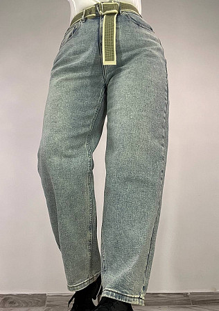 Джинси жіночі DNL 2670 skater mom jeans висока талія з ременем стрейчеві блакитні, блакитний, 26, 26 Одеса - фото 4