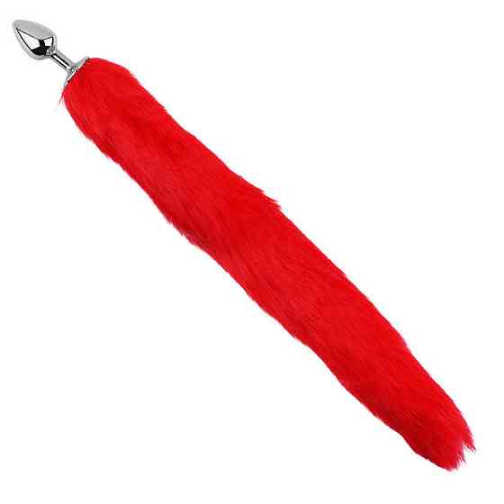 Анальная пробка с хвостом EGZO - Fox Tail Silver Plug Red, size S Sex Aura Киев