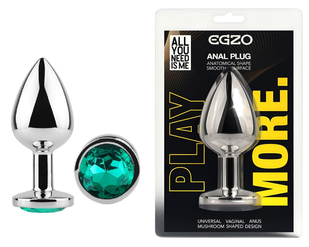 Анальна пробка з кристалом EGZO - Silver Round Plug Marine size S Sex Aura Київ - фото 1