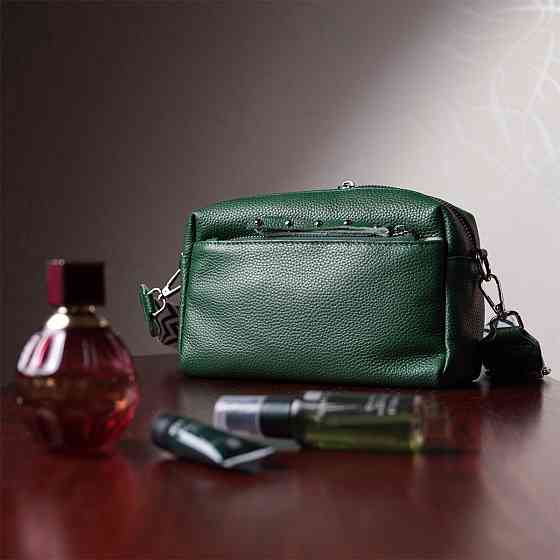 Шкіряна сумка зі стильним бігунком Vintage 22651 Зелена Київ