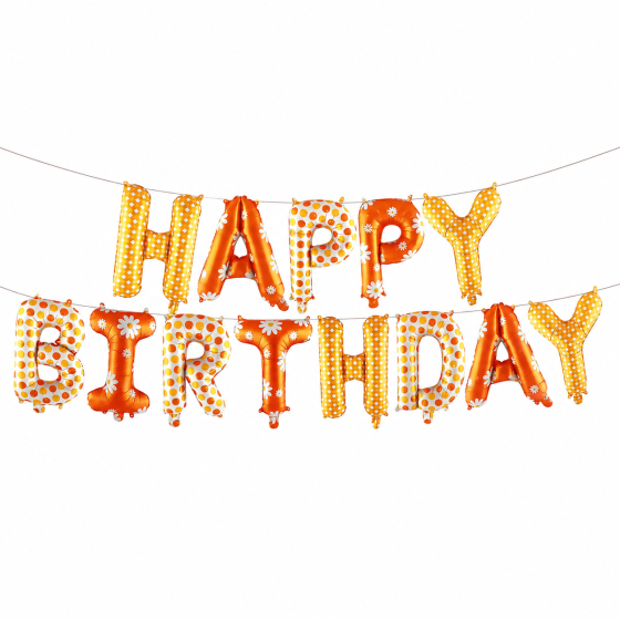 Гирлянда Happy Birthday фольгированная оранжевая 40 см, воздушные шары буквы на день рождения Киев
