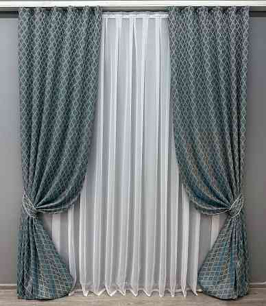 Шторна тканина жакард, колекція "RUBI" колір темно-лазурний з молочним 1761ш Київ