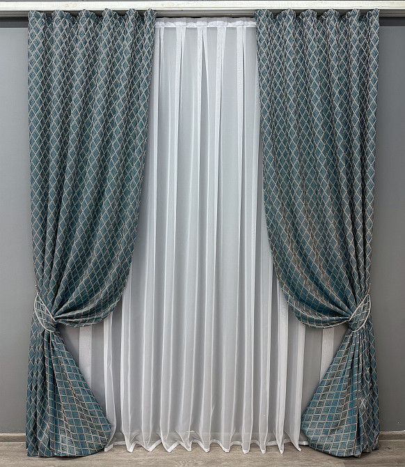 Шторна тканина жакард, колекція "RUBI" колір темно-лазурний з молочним 1761ш Київ - фото 6