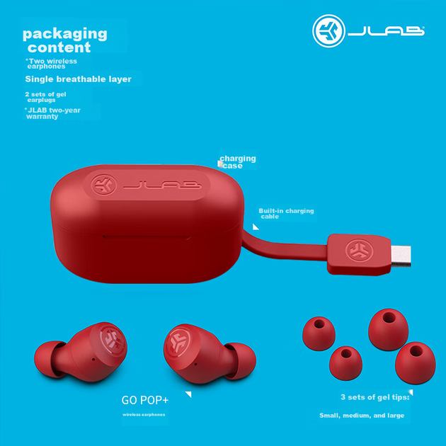 Беспроводные наушники JLab GO Air POP+ TWS, Bluetooth 5.3, 35+ ч, EQ3, Dual Connect, IPX4, USB-C, Pink-Red Киев - изображение 8