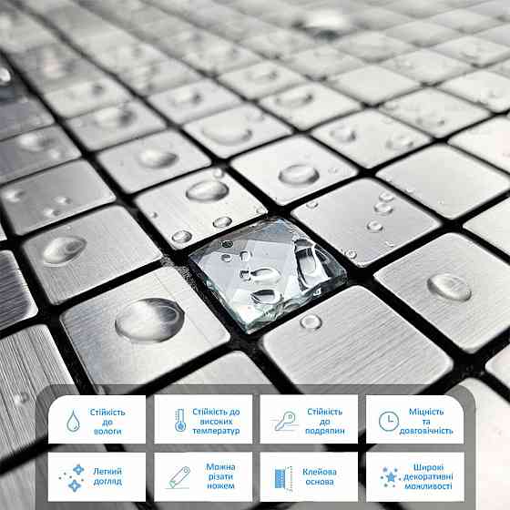 Самоклеюча алюмінієва плитка 300х300х3мм Срібна мозаїка зі стразами SW-00001824 (D) Київ