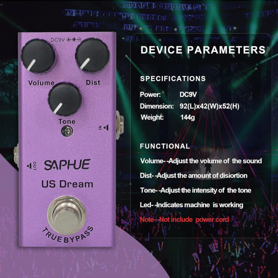 Педаль эффектов Saphue US Dream для электрогитары, педаль Distortion, True Bypass, металлический корпус, 9 В Киев