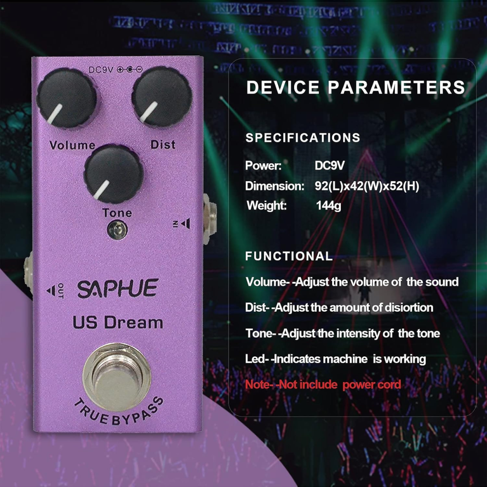 Педаль эффектов Saphue US Dream для электрогитары, педаль Distortion, True Bypass, металлический корпус, 9 В Киев - изображение 6