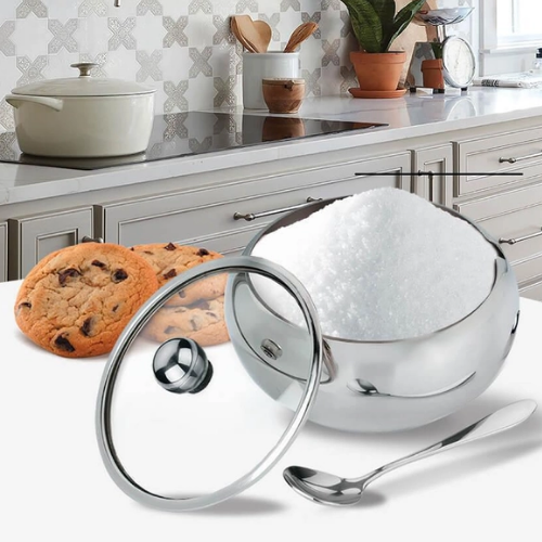 Цукорниця з ложкою та скляною кришкою 460мл d11см/h9см нержавіюча сталь MR-1696 Maestro Житомир - изображение 3