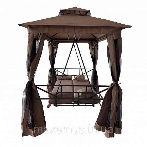 Садовые качели B0 02 с навесом подушками и москитной сеткой качели для сада и дачи коричневая Мостиська