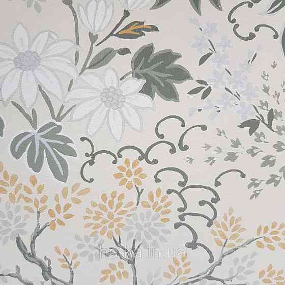 Обои флизелиновые эко Rasch Salisbury 0.53х10 цветы полевые листья желтые белые серые на желтом Киев
