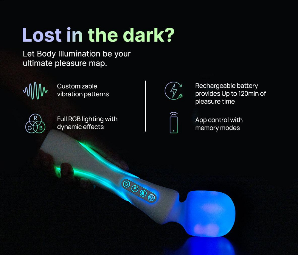 Микрофон с вибрацией, RGB-подсветкой и приложением Illumination The Wand, белый, 24,8 × 5,1 см Sex Aura Киев - изображение 6