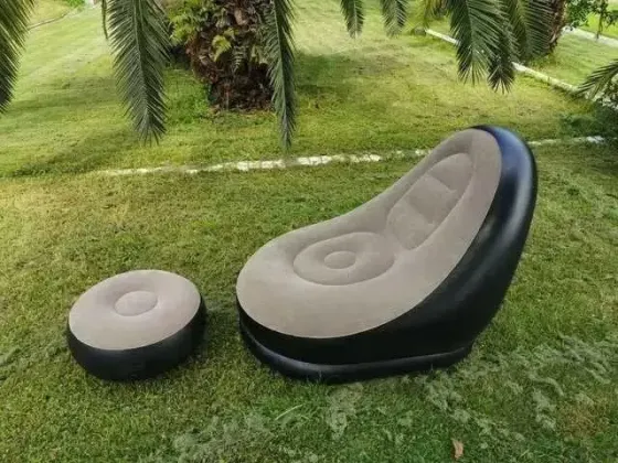 Надувной диван с пуфом Air Sofa / Надувное велюровое кресло с пуфиком Коломия