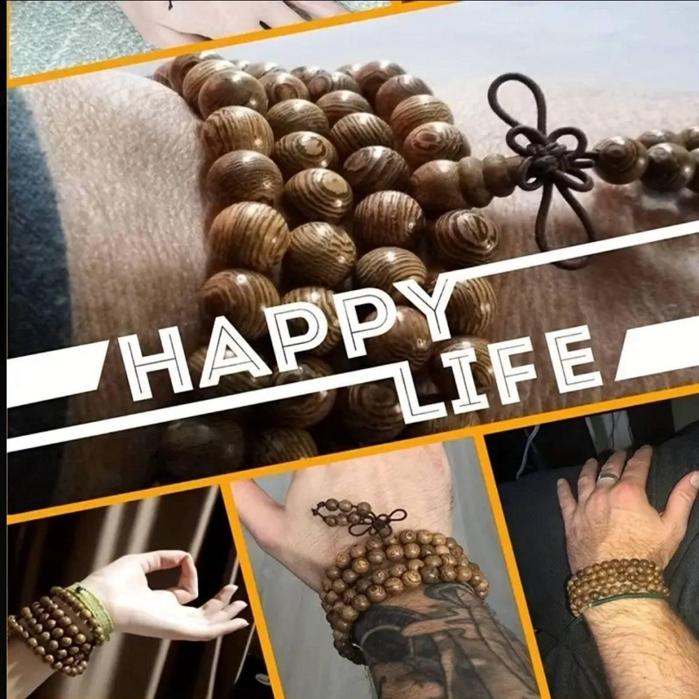 Коричневые буддийские четки-браслет из 108 бусин – сандаловое дерево, 8 мм Киев - изображение 3