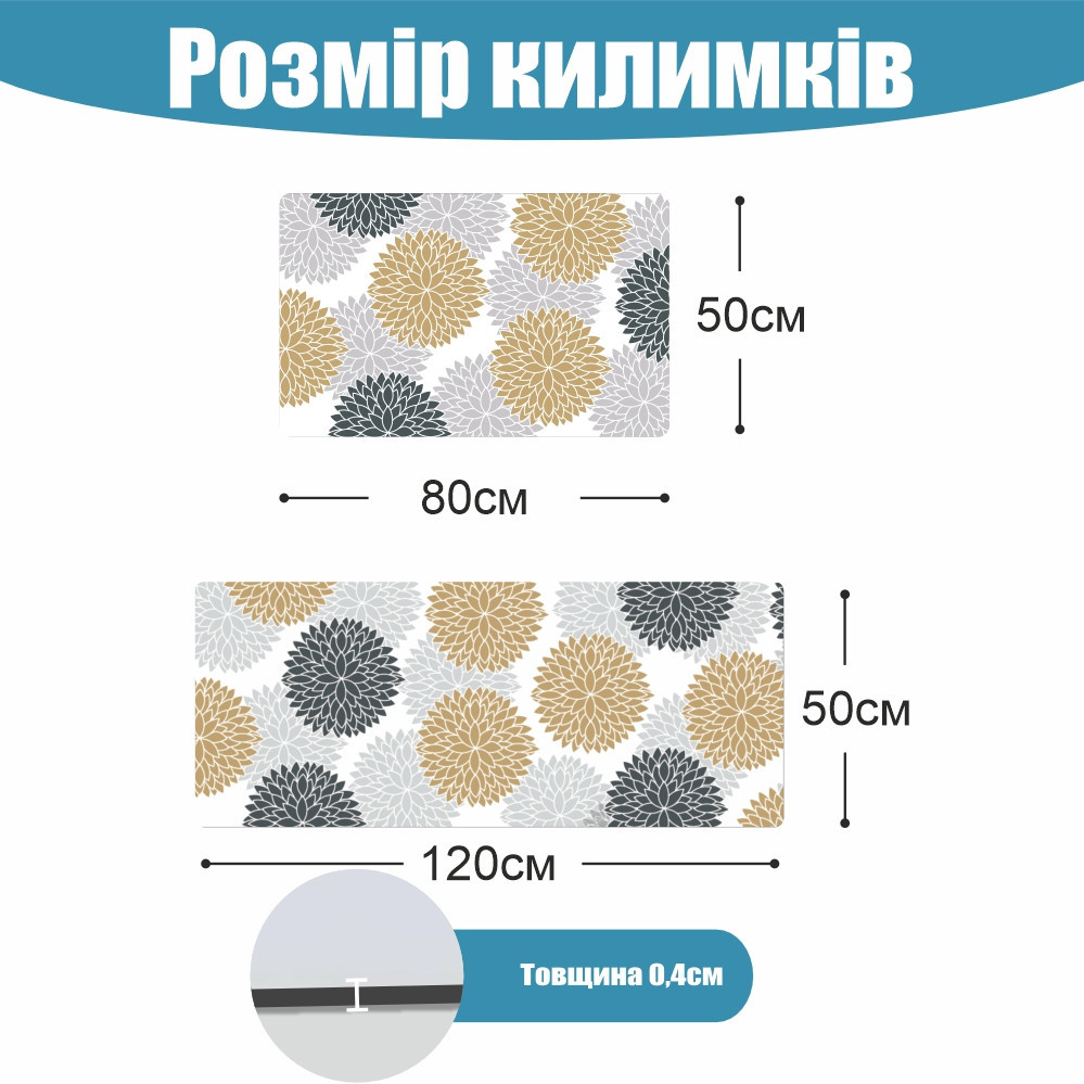 Набір 2 килимки для ванної та кухні Aquarius Суперпоглинаючі 50х80 см + 50х120 Сірі/Бежеві Квіти Буча - фото 2