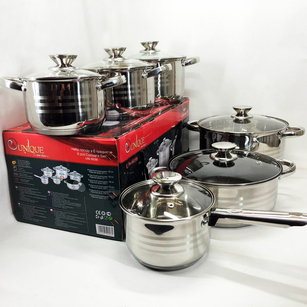 Набор кастрюль с крышками для кухни UNIQUE, Набор кастрюль с антипригарным дном, Кастрюли из нержавейки FL-21 Львов - изображение 12