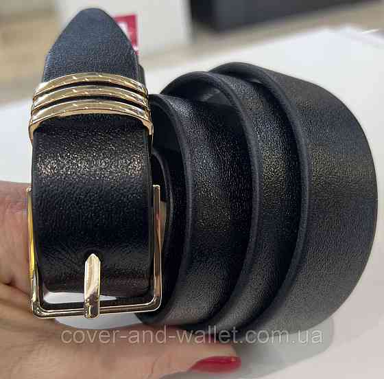 Жіночий брючний ремінь з італійської шкіри із золотистою пряжкою 30 мм PS Leather Київ