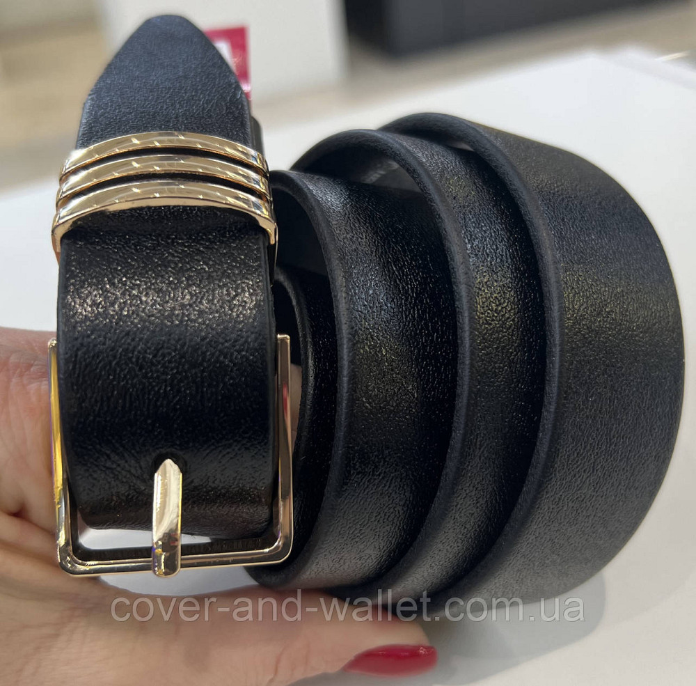 Женский брючный ремень из итальянской кожи с золотистой пряжкой 30 мм PS Leather Киев - изображение 1