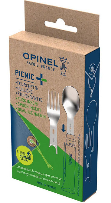Набор Ложка - Вилка + салфетка из микрофибры для Opinel No.8 