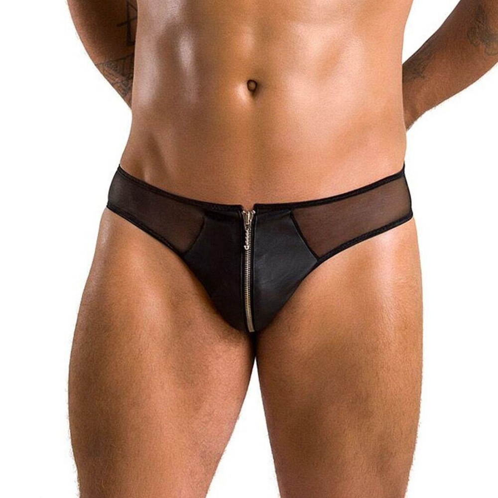 Мужские слипы на молнии Passion 042 SLIP TIMMY L/XL Black, экокожа, сетка Sex Aura Киев - изображение 1