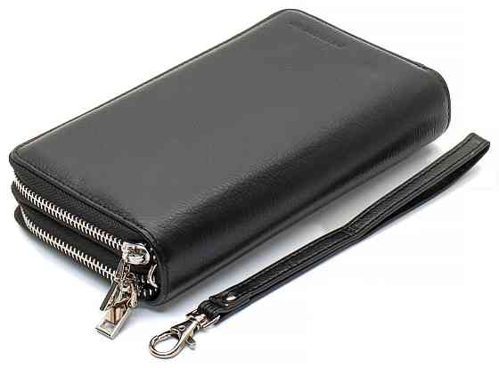 Чорний чоловічий гаманець-клатч на дві блискавки з натуральної шкіри Marco Coverna MC-801 Київ