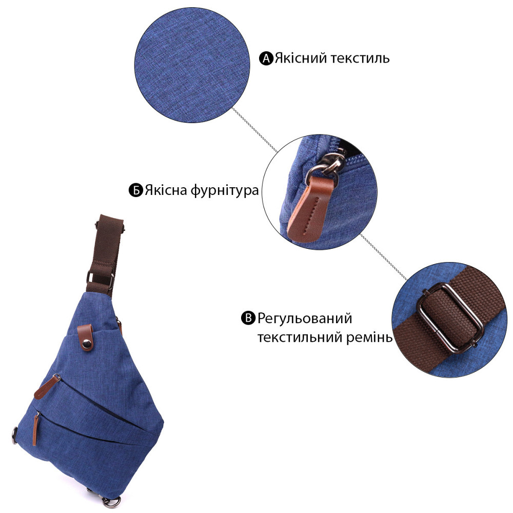 Модная мужская сумка через плечо из текстиля Vintage 22199 Синий Киев - изображение 4