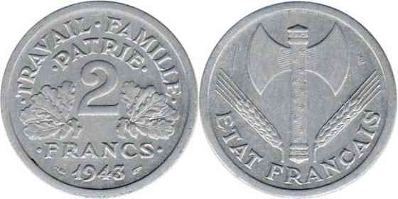 Франция 2 франка 1943 (1943-1944) алюминий Полтава