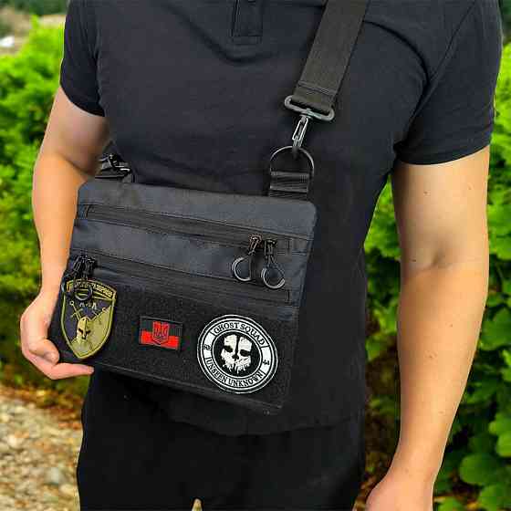 Тактична сумка-месенджер чорна з кордури 600D з кобурою і MOLLE, для прихованого носіння, 30х24 см Київ