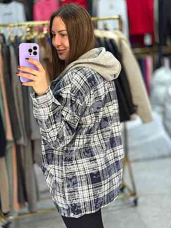Жіноча тепла сорочка з капюшоном у карту байка на хутрі Джинс Одеса