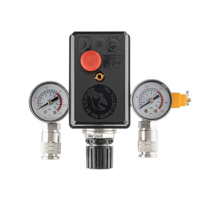 Пресостат 380 В (блок автоматики компресора) в зборі: пресостат, редуктор, 2 манометри, запобіжний клапан, 2 виходи, 10 бар Київ - фото 3