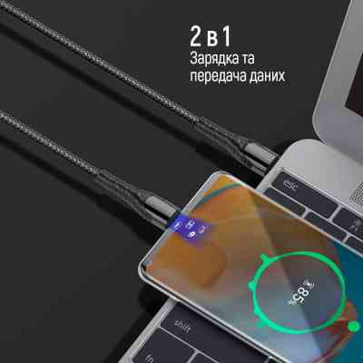 Дата кабель USB-C to USB-C 2.0m PD Fast Charging 65W 3A grey ColorWay (CW-CBPDCC039-GR) Винница