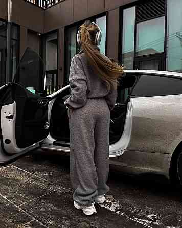 Женский стильный теплый костюм двойка из барашка Графит Одесса