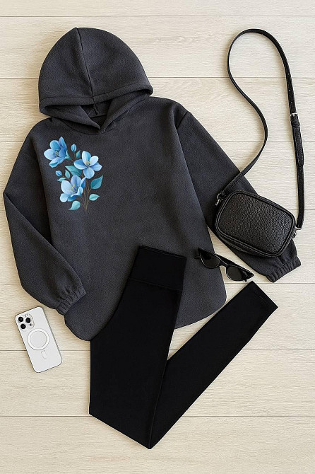 Жіночий теплий прогулянковий костюм: кофта + лосини двосторонній фліс + дайвінг на флісі Графіт, 46/48 Одеса - фото 1