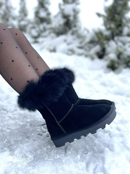 Hengji Угги жіночі HENGJI чорні натуральна замша з штучним хутром висота 18 см (5196) Коломия - фото 10