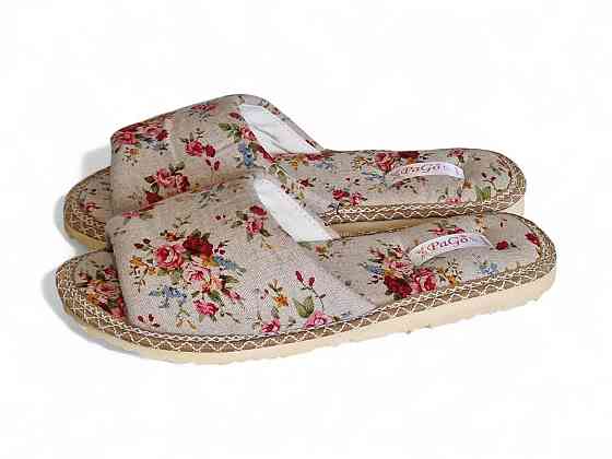 Тапочки женские открытые домашние натуральный лен 36 Одесса